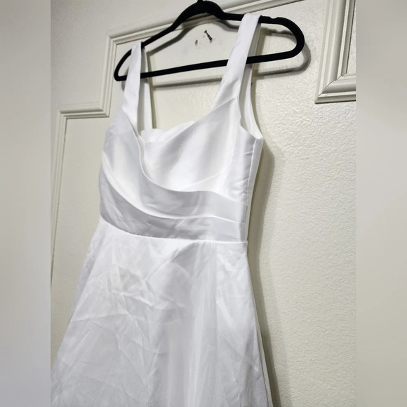 Lulus Modern Affection White Taffeta Pleated Sleeveless Maxi Dress Wedding - Picture 7 of 10
